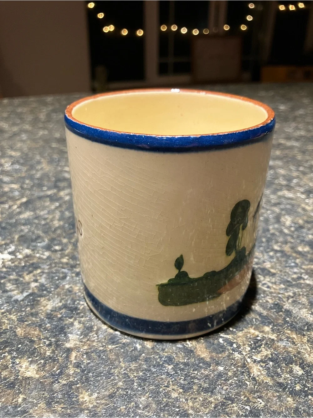 Vintage Motto Wear cottage mug /cup green brown cream “ time ripens all things”